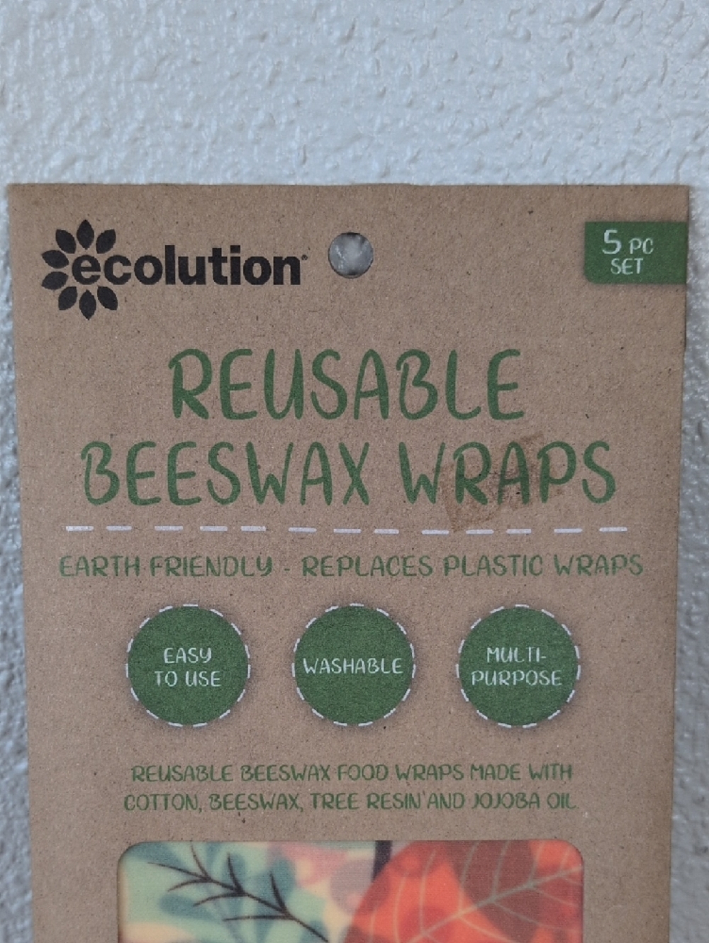 Ecolution Reusable Beeswax Wraps 5 pc Set - Picture 2 of 5